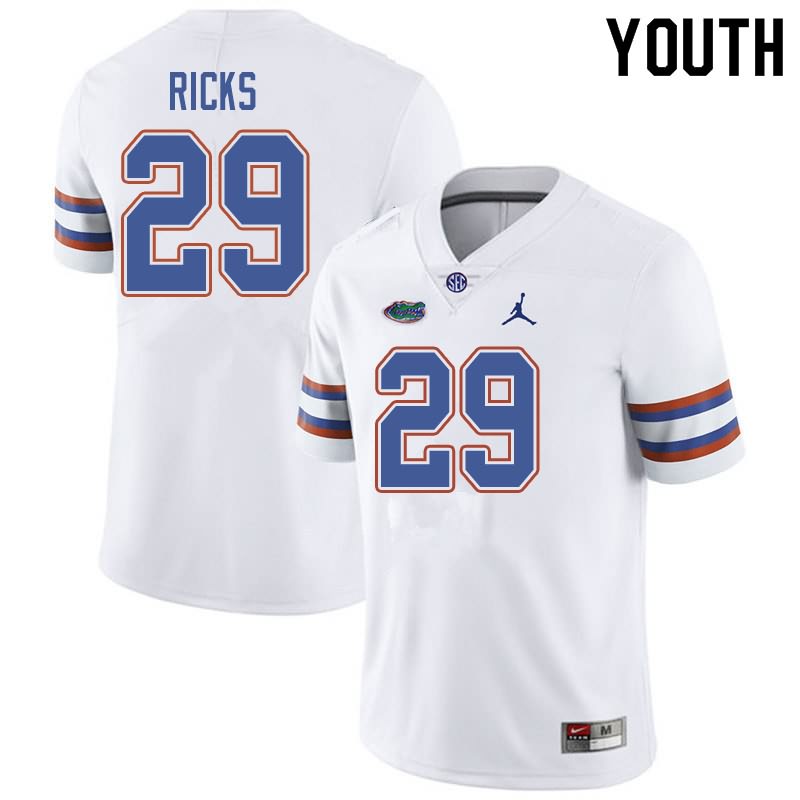 Youth NCAA Florida Gators Isaac Ricks #29 Stitched Authentic Jordan Brand White College Football Jersey PWV8565WJ